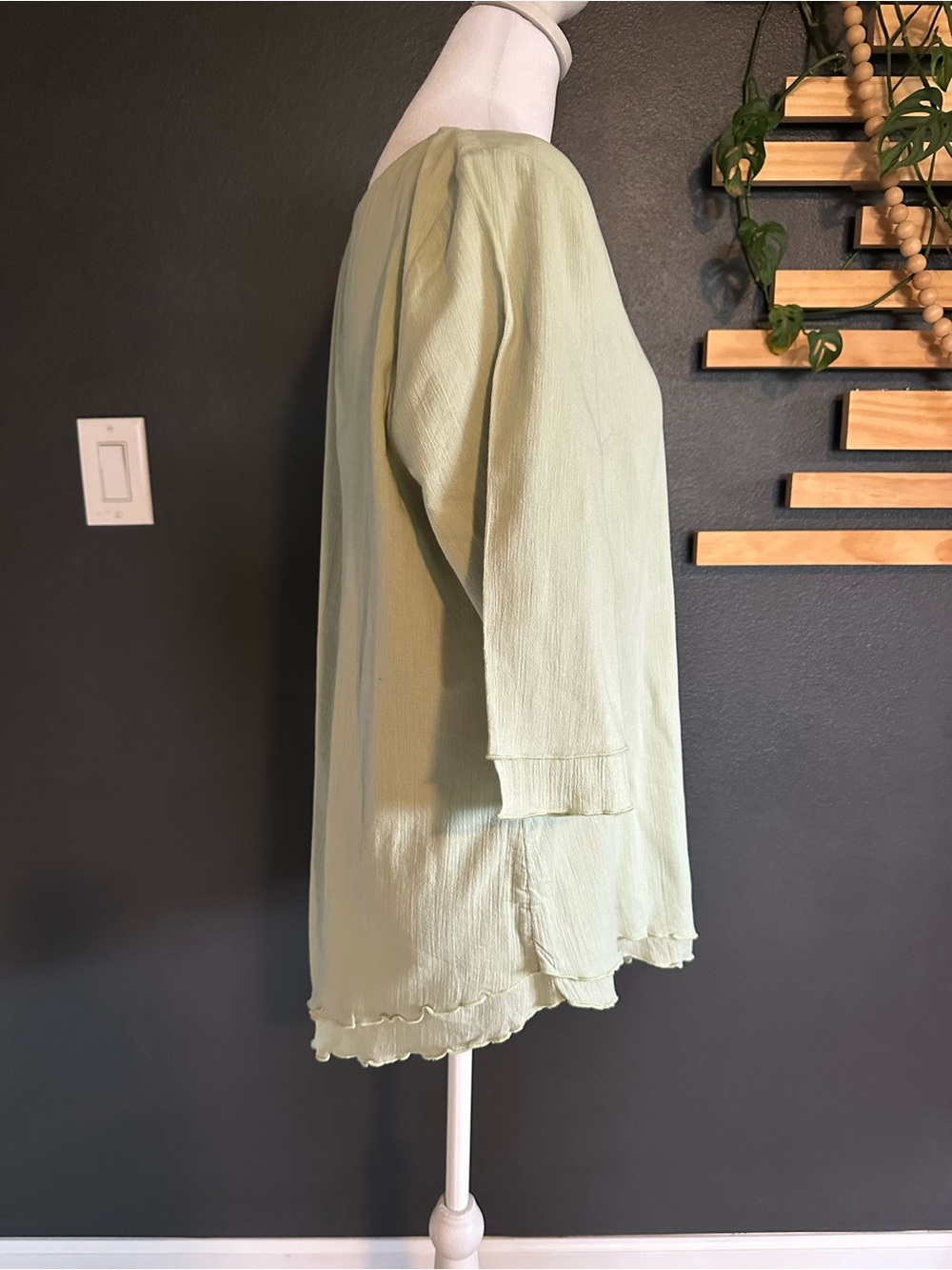 Soft Surroundings Siesta Key Tunic S Sage Green Double Layer Cotton Gauze Top - Picture 6 of 10